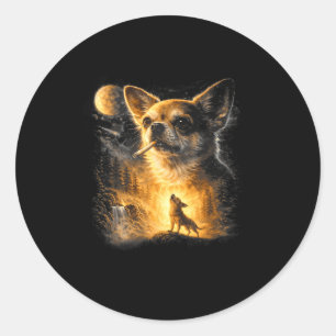 Chihuahua smoking howling to the moon vintage 90s classic round sticker