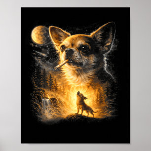 Chihuahua smoking howling to the moon vintage 90s poster