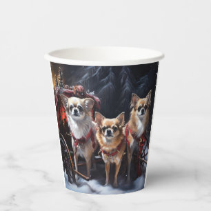 Chihuahua Snowy Sleigh Christmas Decor Paper Cups