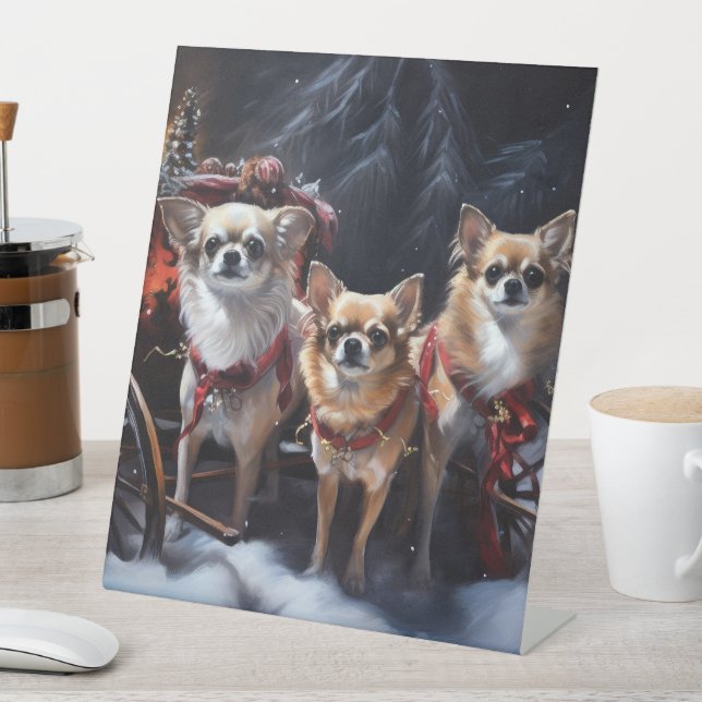 Chihuahua Snowy Sleigh Christmas Decor  Pedestal Sign (In SItu)