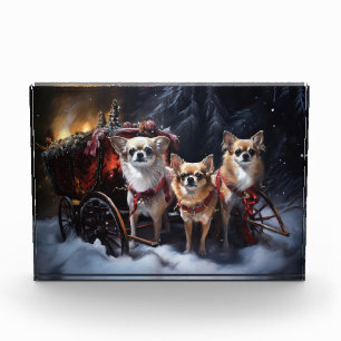 Chihuahua Snowy Sleigh Christmas Decor Photo Block