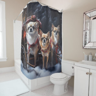 Chihuahua Snowy Sleigh Christmas Decor   Shower Curtain
