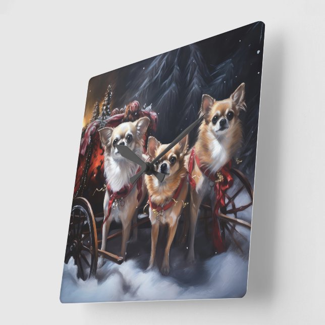 Chihuahua Snowy Sleigh Christmas Decor  Square Wall Clock (Angle)