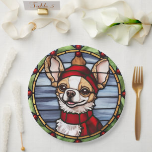 Chihuahua Stained Glass Christmas Paper Plate