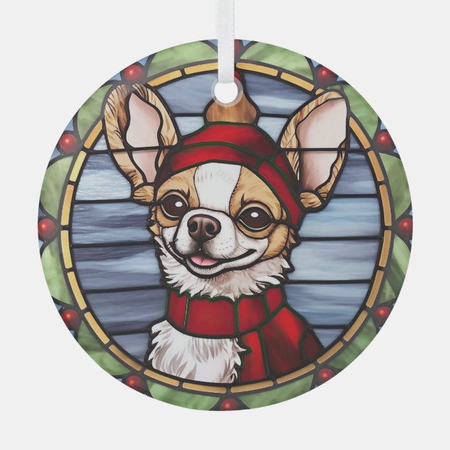 Chihuahua Stained Glass Christmas Tree Decoration (Front)