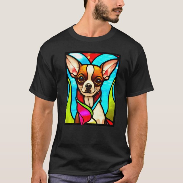 Chihuahua - Stained Glass Pop Art Premium_3 T-Shirt (Front)
