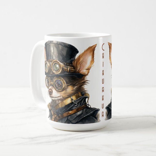 Chihuahua Steampunk Dog Coffee Mug (Front Left)