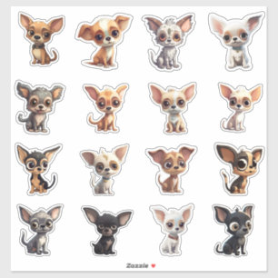 Chihuahua Sticker Sheet 16 Dog Cartoon Chihuahuas