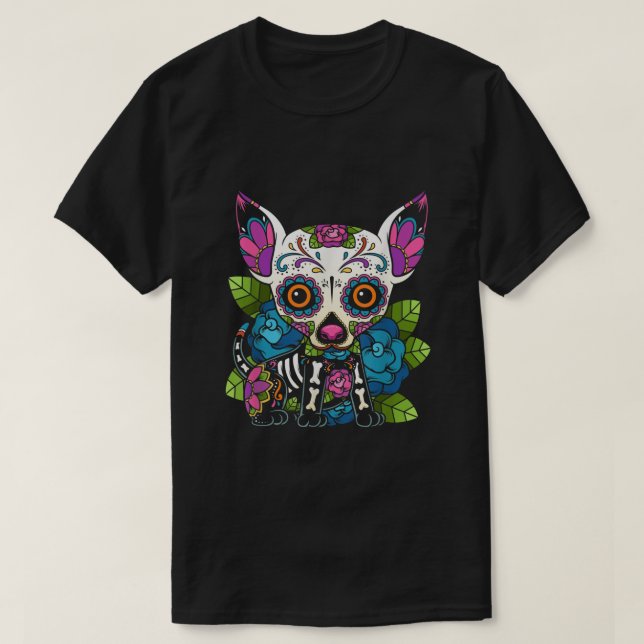 Chihuahua Sugar Skull Mexico Dog Calavera Dia De L T-Shirt (Design Front)