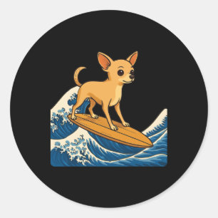 Chihuahua Surfing Japanese Wave _2 Classic Round Sticker