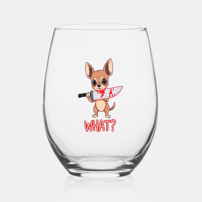 Chihuahua Sweet Little Pup Stemless Wine Glass (Front)