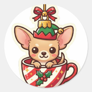 Chihuahua Teacup Elf Christmas Sticker