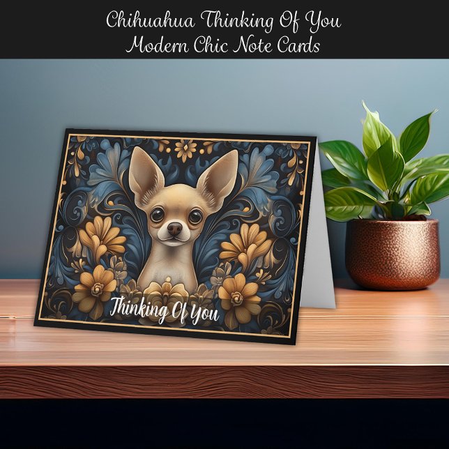 Chihuahua Thinking Of You Modern Chic Note Cards (Chihuahua Thinking Of You Modern Chic Note Cards. Personalize it!)