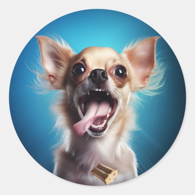 Chihuahua Treat Action Classic Round Sticker (Front)