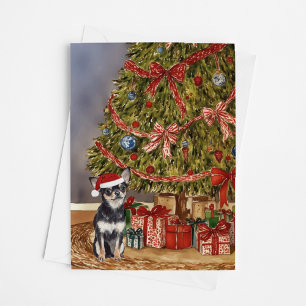 Chihuahua - Tri Coloured Watercolor Christmas Tree Card