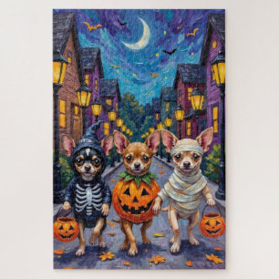 Chihuahua Trick-or-Treating in Halloween Costumes Jigsaw Puzzle