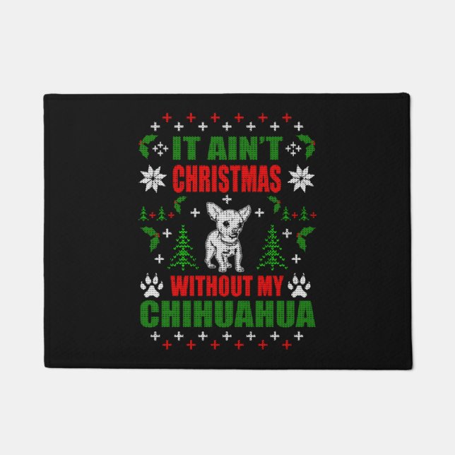 Chihuahua Ugly Christmas Sweater Doormat (Front)