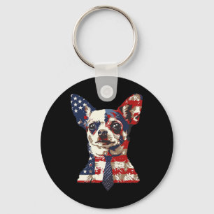 Chihuahua Usa Patriotic American Flag 4th Of July  Key Ring