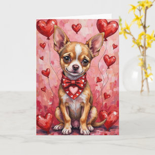 Chihuahua Valentine’s Day Dog with Hearts Red Card