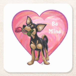 Chihuahua Valentine's Day Square Paper Coaster
