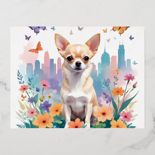 Chihuahua Vintage Animal Nature Environment Decor Foil Holiday Postcard