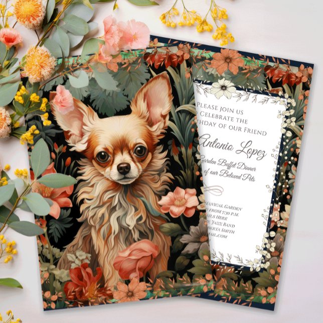 Chihuahua Vintage Floral Tapestry Invitation (Creator Uploaded)