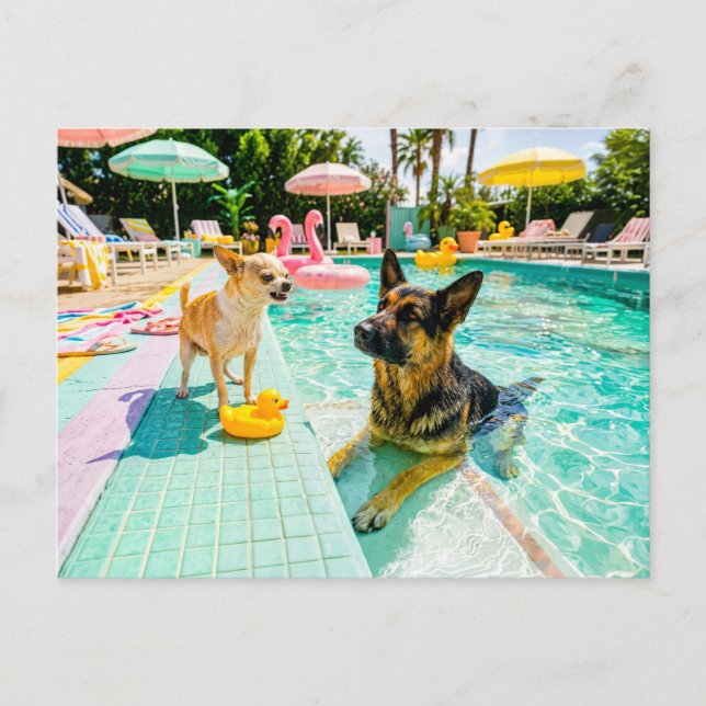 Chihuahua vs shepherd duck postcard (Front)