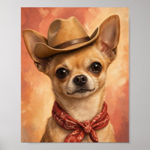 Chihuahua Wall Art — Tiny Cowboy Portrait with Pai