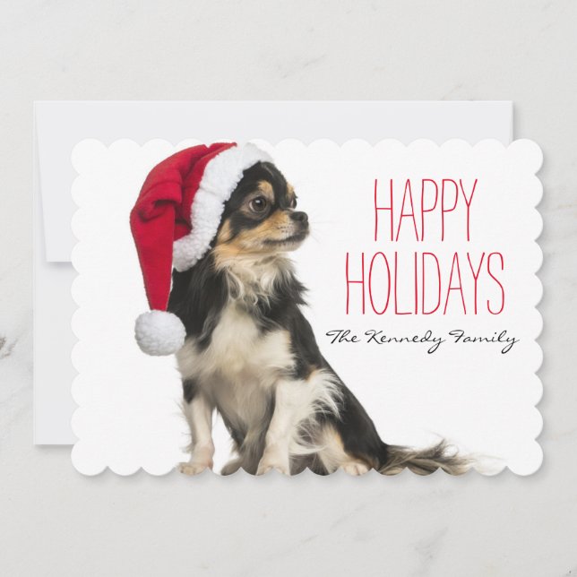 Chihuahua wearing a christmas hat holiday card (Front)