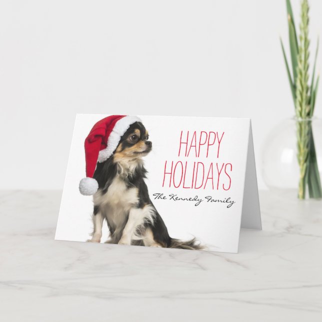 Chihuahua wearing a christmas hat holiday card (Front)