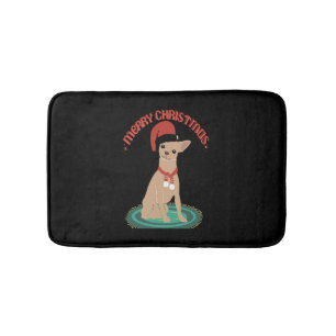 Chihuahua wearing a santa hat bath mat