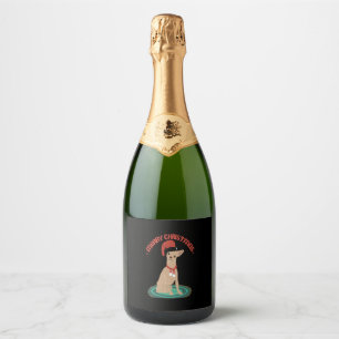 Chihuahua wearing a santa hat sparkling wine label