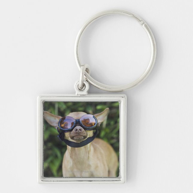 Chihuahua wearing goggles key ring (Front)