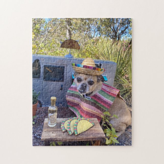 Chihuahua wearing sombrero eating tacos jigsaw puzzle (Vertical)