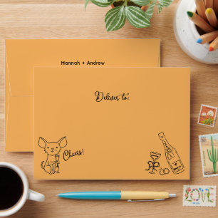 Chihuahua Wedding Hand Drawn Doodle Envelope