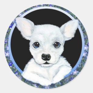 Chihuahua White Pup Floral Classic Round Sticker
