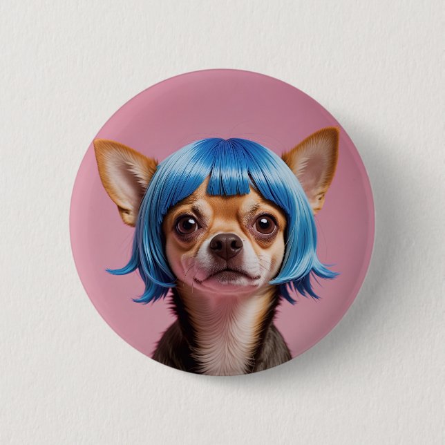 Chihuahua wig 6 cm round badge (Front)