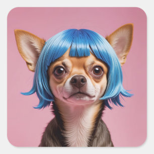 Chihuahua wig square sticker