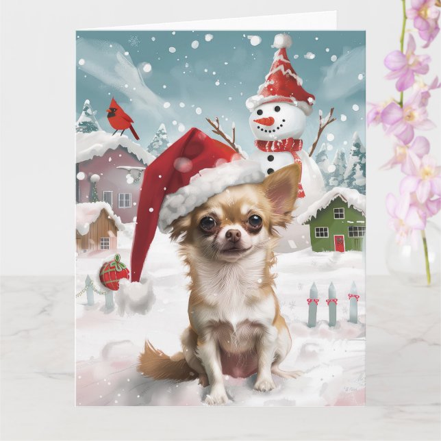 Chihuahua Winter Wonderland Christmas Joy Card (Orchid)