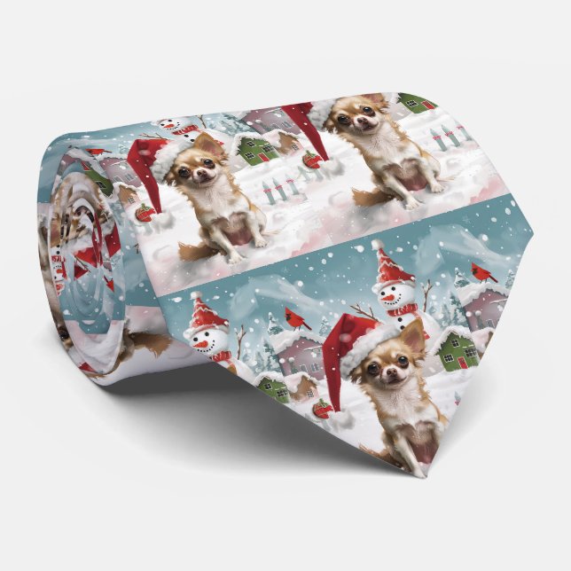 Chihuahua Winter Wonderland Christmas Joy Tie (Rolled)
