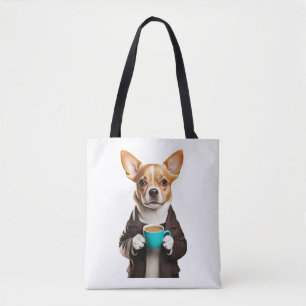 chihuahua with a cup coffee tote bag