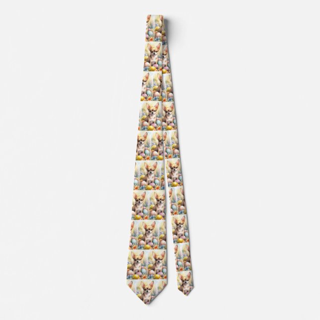 Chihuahua with Easter Eggs Holiday  Tie (Front)