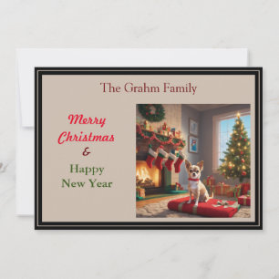 Chihuahua with fireplace and Christmas tree Holiday Card