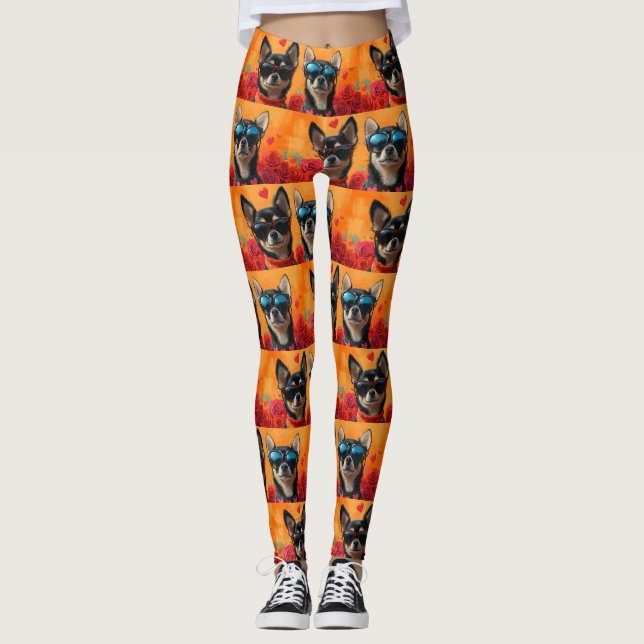 Chihuahua With Heart Roses Valentine's Day  Leggings (Front)