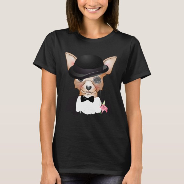 Chihuahua with melon monocle suit and lily T-Shirt (Front)