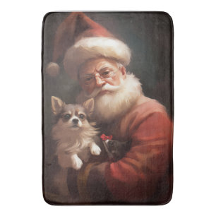 Chihuahua With Santa Claus Festive Christmas Bath Mat