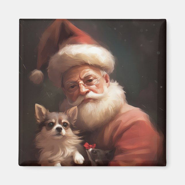 Chihuahua With Santa Claus Festive Christmas Magnet (Front)