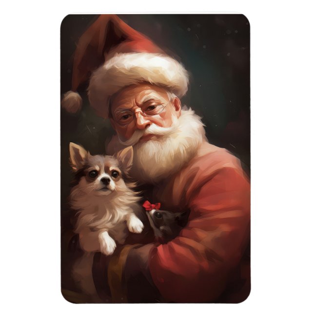 Chihuahua With Santa Claus Festive Christmas Magnet (Vertical)