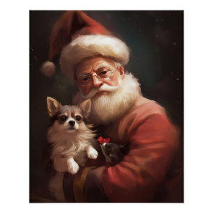 Chihuahua With Santa Claus Festive Christmas Poster