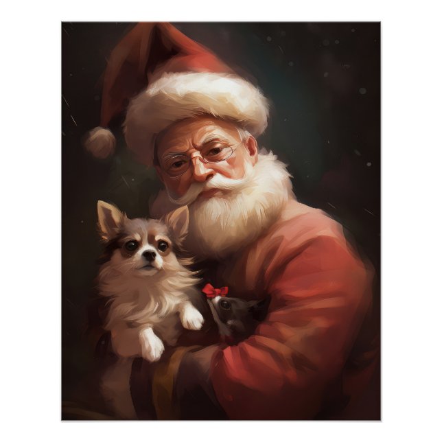 Chihuahua With Santa Claus Festive Christmas Poster (Front)